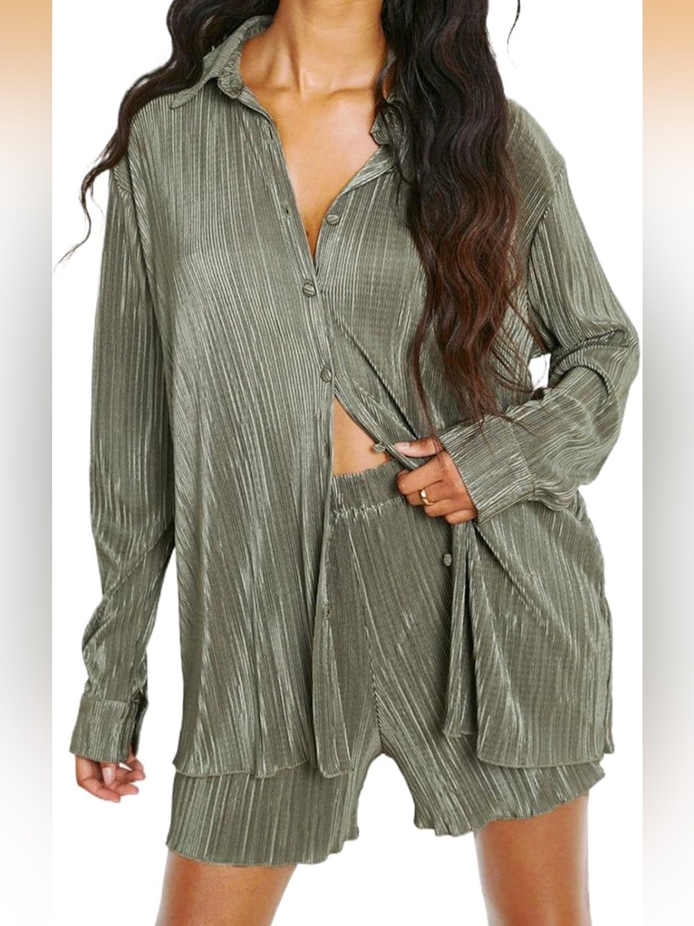 NWOT - Relaxed Olive Green Button-Down Shirt - Women